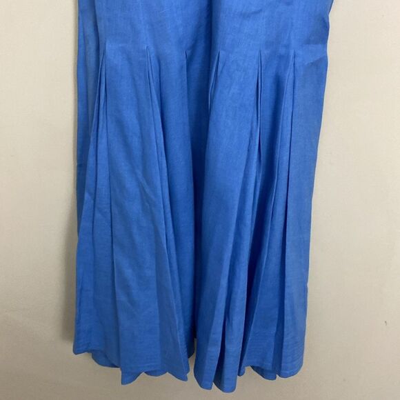 Lauren Ralph Lauren Blue Linen Drop Waist Pleated Skirt Dress size 14 Summer - Picture 5 of 12